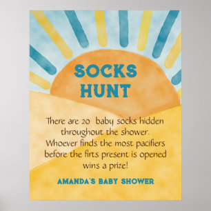 Poster Voici Blue Rays Sunshine Baby shower chasse jeu