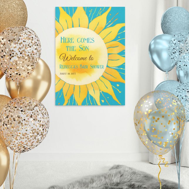 Poster Voici Boy Blue Sunshine Baby shower Bienvenue (Créateur téléchargé)