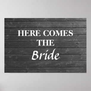 Poster Voici la mariée. Panneau mariage gris et blanc