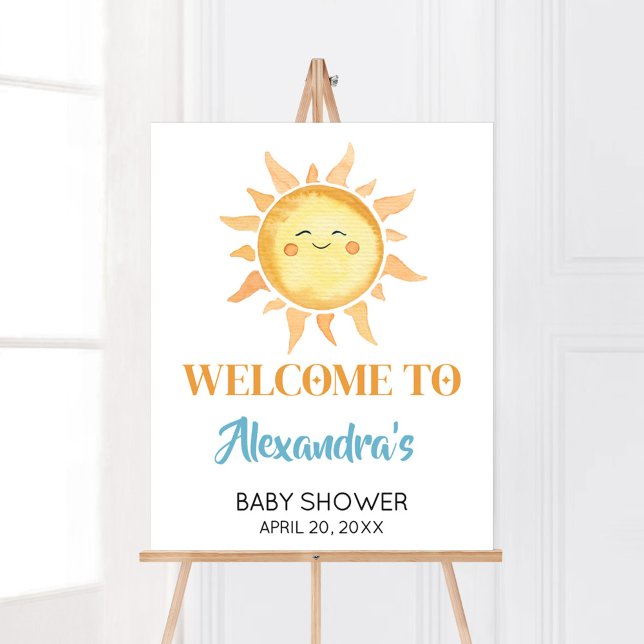 Poster Voici le Baby shower Son mignon soleil Bienvenue (Sunshine Here Comes the Son Baby Shower Welcome Sign)