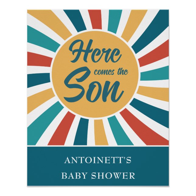 Poster Voici le Baby shower Son Retro Sun (Devant)