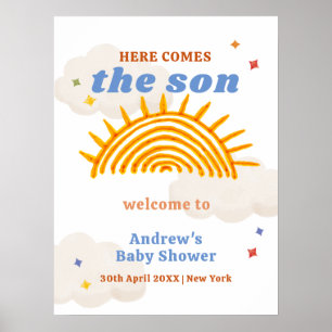 Poster Voici Le Baby shower Son Sunshine Bienvenue
