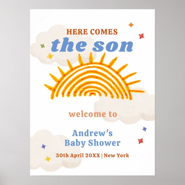 Poster Voici Le Baby shower Son Sunshine Bienvenue (Devant)