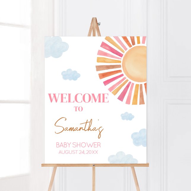 Poster Voici Le Baby shower Sun Girl Bienvenue (Sunshine Baby Shower Welcome Sign)