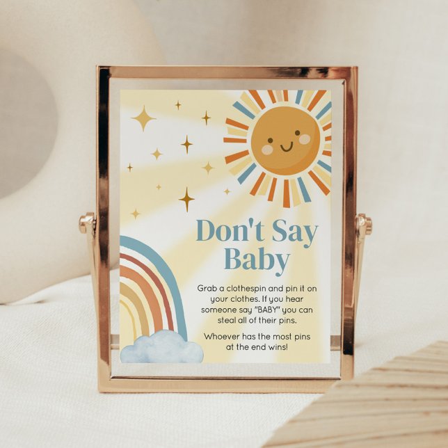 Poster Voici le fils Retro Baby shower Dont Dont Baby (Retro Here Comes the Son Baby Shower Don't Say Baby Sign)