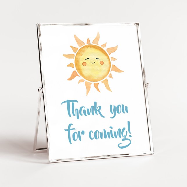 Poster Voici le Merci soleil mignon Son pour venir (Sunshine Here Comes the Son Baby Shower Thank you for Coming Sign)
