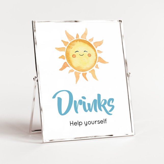 Poster Voici le Son mignon Baby shower soleil Boissons (Sunshine Here Comes the Son Baby Shower Drinks Sign)