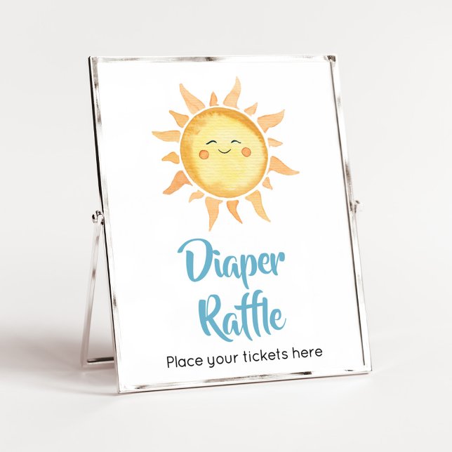 Poster Voici le son mignon raffle de couche de soleil (Sunshine Here Comes the Son Baby Shower Diaper Raffle Sign)