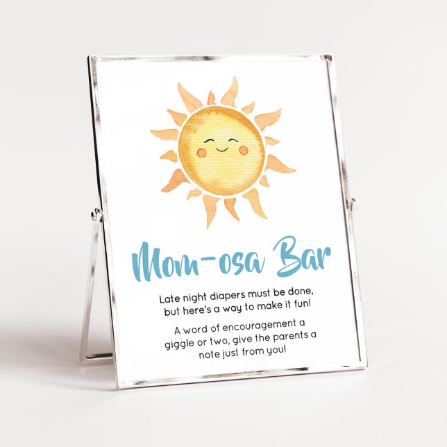 Poster Voici le Son mignon Sun Mom Osa Bar (Sunshine Here Comes the Son Baby Shower Mom Osa Bar Sign)