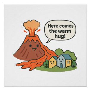 Poster Voici le Warm Hug ! Humour du volcan
