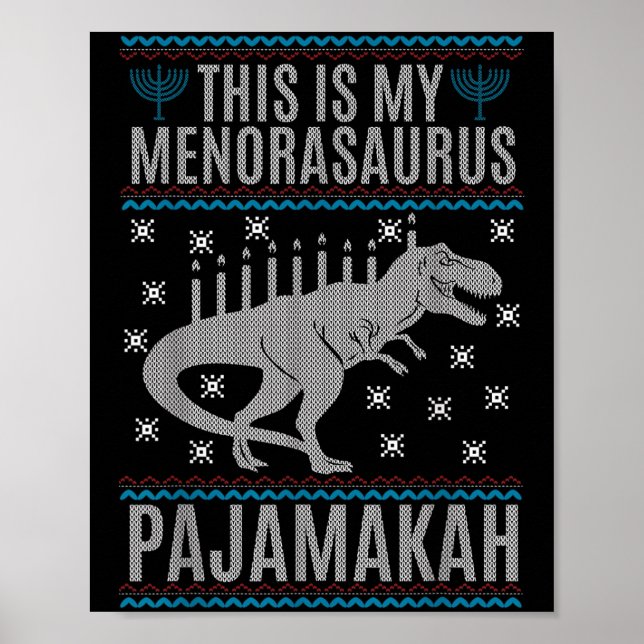 Poster Voici Mon Menorah-saurus Heureux Hanoukka Dinosaur (Devant)
