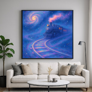 Poster Voie ferrée galactique - Fantaisie au style pastel