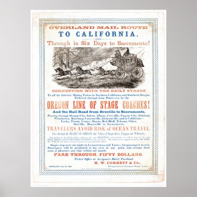 Poster Voie postale terrestre vers CA. (1257A) - Restauré (Devant)