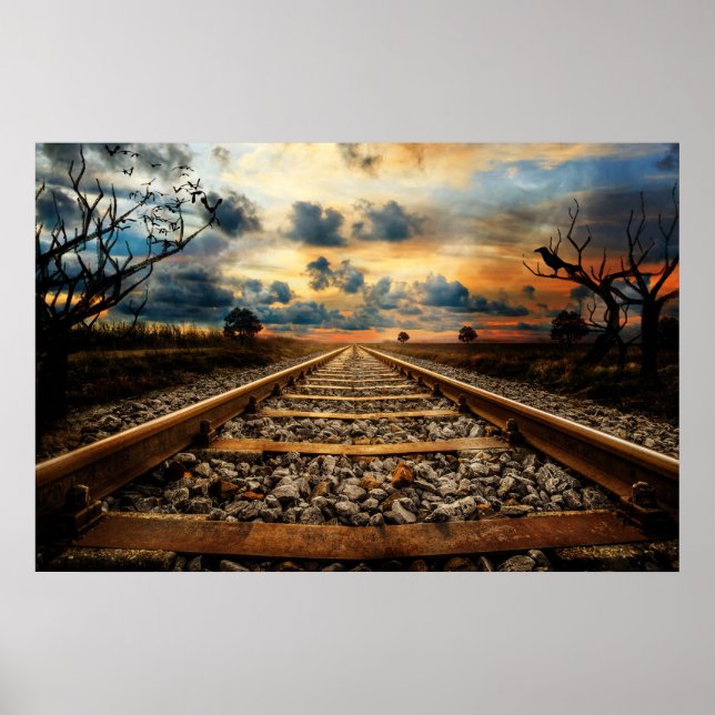 Poster Voies ferroviaires anciennes rustiques (Devant)