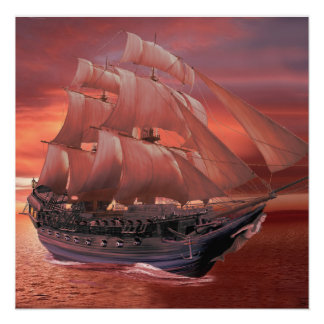 POSTER VOIES NAUTIQUES AU COUCHER DU SOLEIL