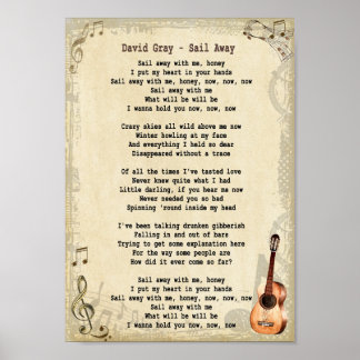 Poster Voile Away Chanson Lyrique Vintage Mur Art Imprime