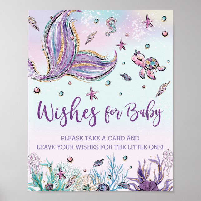 Poster Voile de sirène sous la mer Voeux pour bébé (Devant)