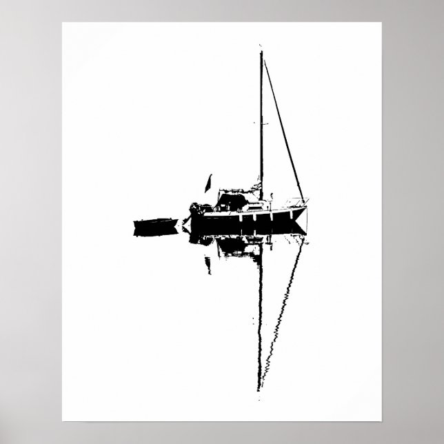 Poster Voile Yacht avec sa réflexion sur une mer calme (Devant)
