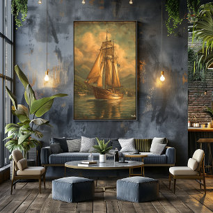 Poster Voiles Dorées — Voyage Maritime Classique