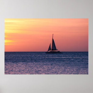 Poster Voilier au coucher du soleil