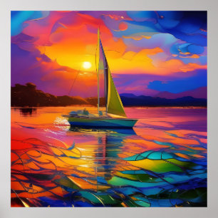 Poster Voilier coloré AI ART