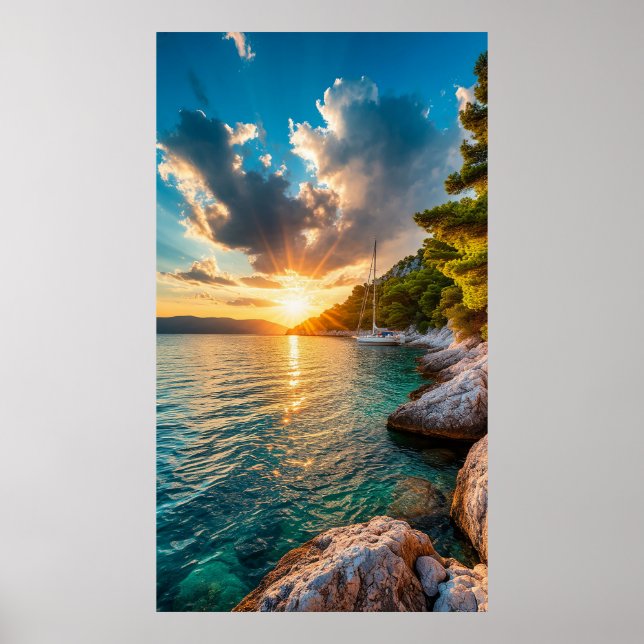 Poster ✨🌊🌅 Voilier méditerranéen sous la lueur du couch (Devant)