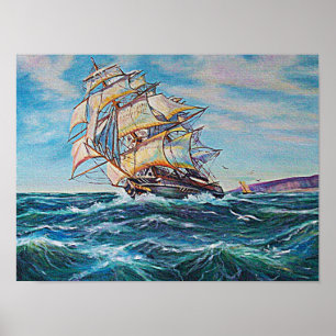 Poster Voilier sur des eaux agitées de la mer Petit