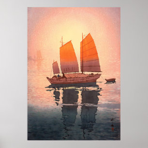 Poster Voiliers, Bateaux à voile, Matin, Yoshida Hiroshi
