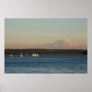 Poster Voiliers sur le lac Washington, avec Mercer Island