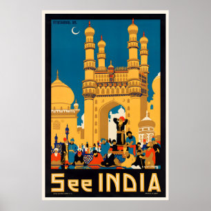 Poster Voir l'affiche de voyage vintage de l'Inde - Encad