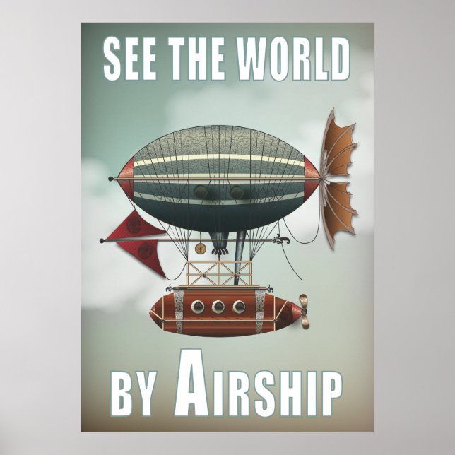 Poster Voir le monde par avion | Steampunk Travel (Devant)