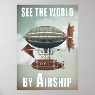 Poster Voir le monde par avion Steampunk Travel