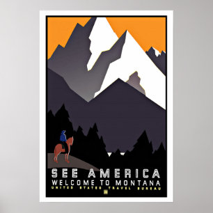 Poster Voir le Vintage voyage de l'Amérique Montana