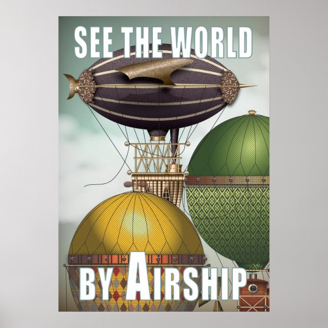 Poster Voir World Airship Trio Steampunk Travel (Devant)