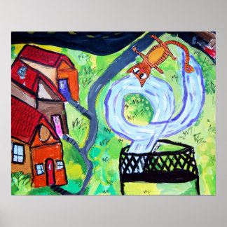 Poster Voisin Chat sur un Trampoline