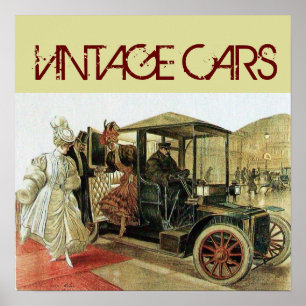 POSTER VOITURE ANCIENNE AVEC ÉLÉGANTES DAMES AUTO CLASSIQ