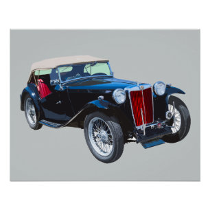 Poster Voiture Antique Mg Tc Noir