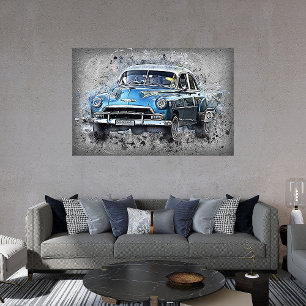 Poster Voiture bleue vintage Art automobile intemporelle