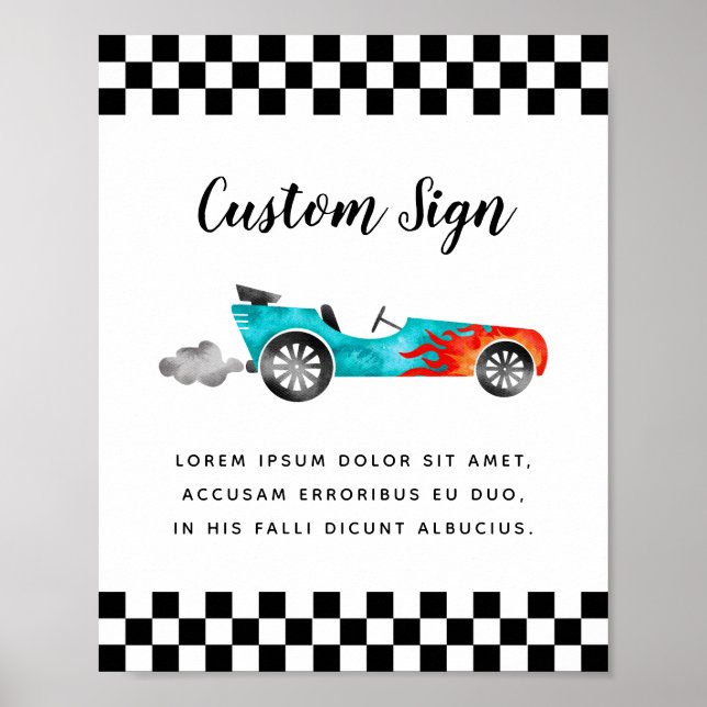 Poster Voiture Blue Race Anniversaire Panneau personnalis (Devant)