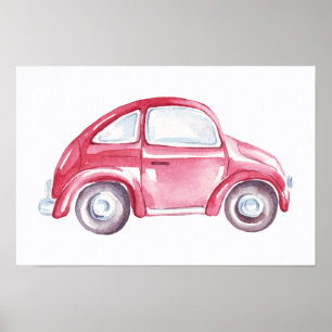 Poster Voiture Buggy Vintage Red Watercolor