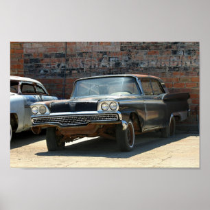 Poster Voiture classique à deux portes rouillée 1959
