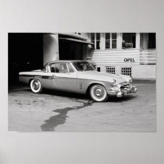 Poster Voiture classique noire et blanche 1968 Europe