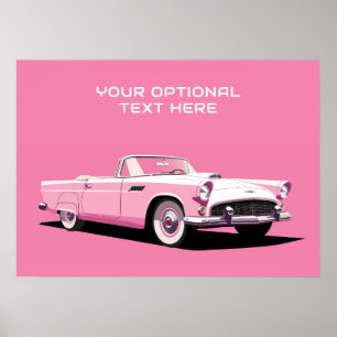 Poster Voiture classique rose texte personnalisé