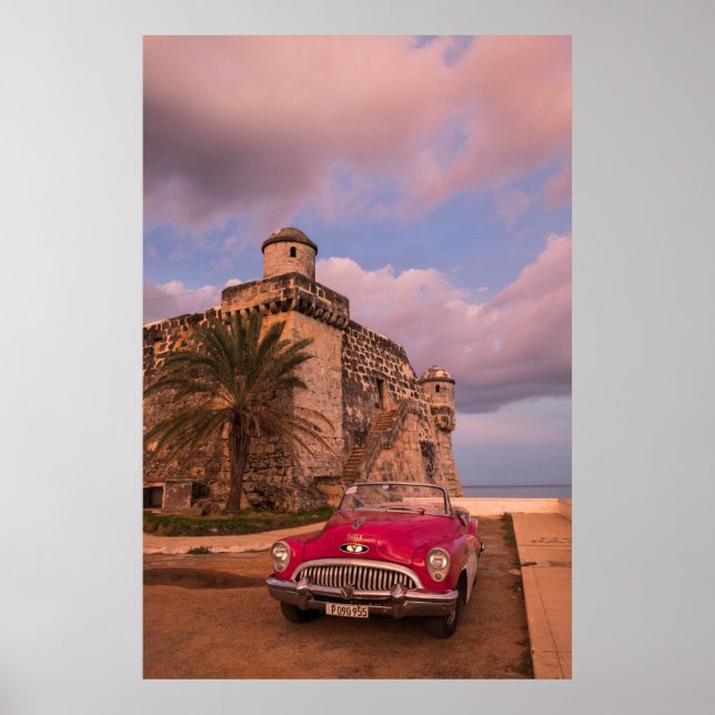 Poster Voiture Classique Rouge, Cuba (Devant)