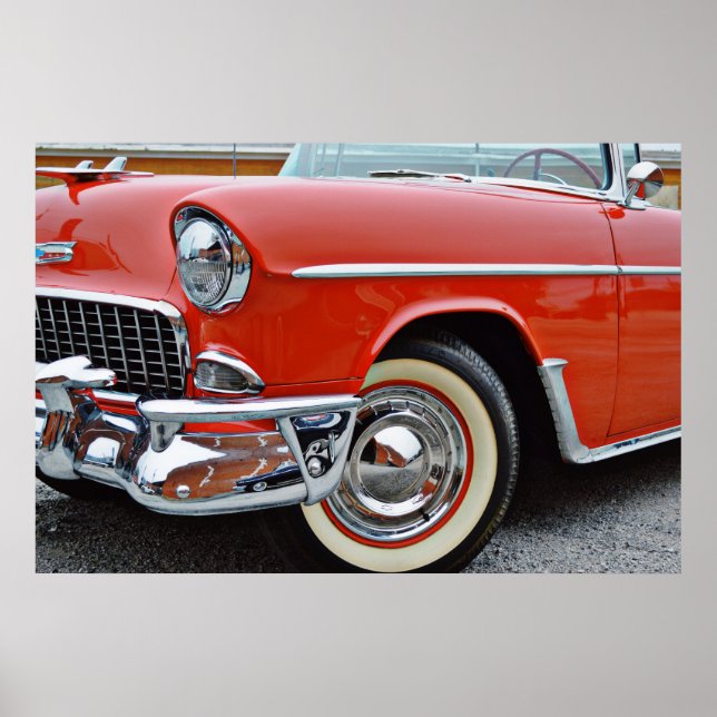 Poster Voiture classique Vintage Bel Air Red Convertible (Devant)