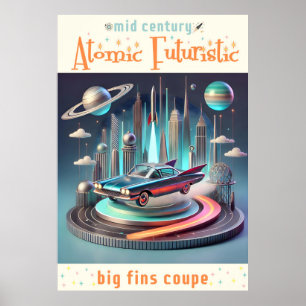 Poster Voiture Coupé Atomic Futuriste à Grandes Ailes