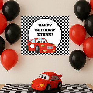 Poster Voiture de course rouge Fête d'anniversaire à dami