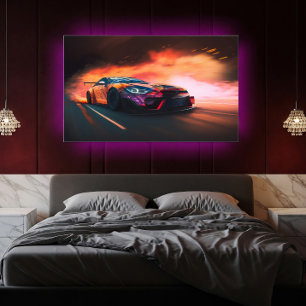 Poster Voiture de Drift à Grande Vitesse Néon Numérique C