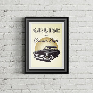 Poster Voiture de la vieille école avec texte de style ré