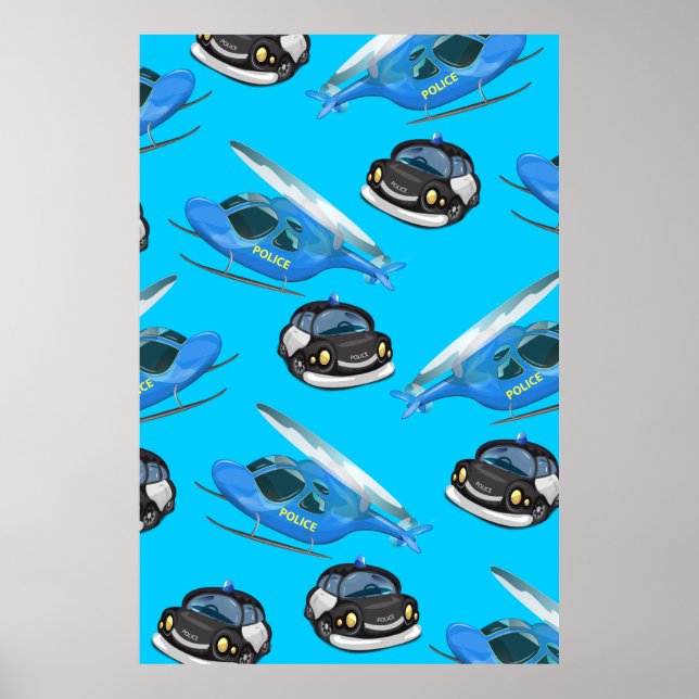 Poster Voiture de police et hélicoptère (Devant)